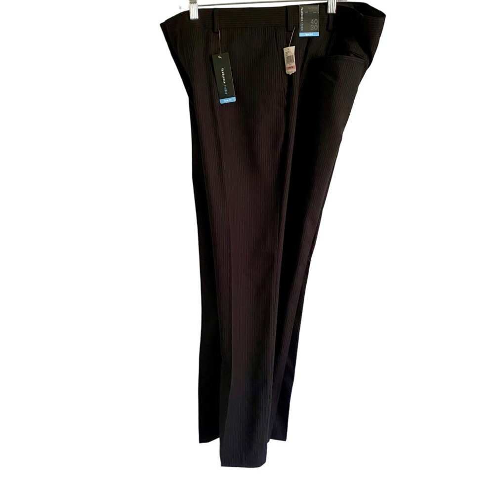 Van Heusen Studio Flat Front Slim Fit Men's Trousers Pants 40W x 30L Black NEW